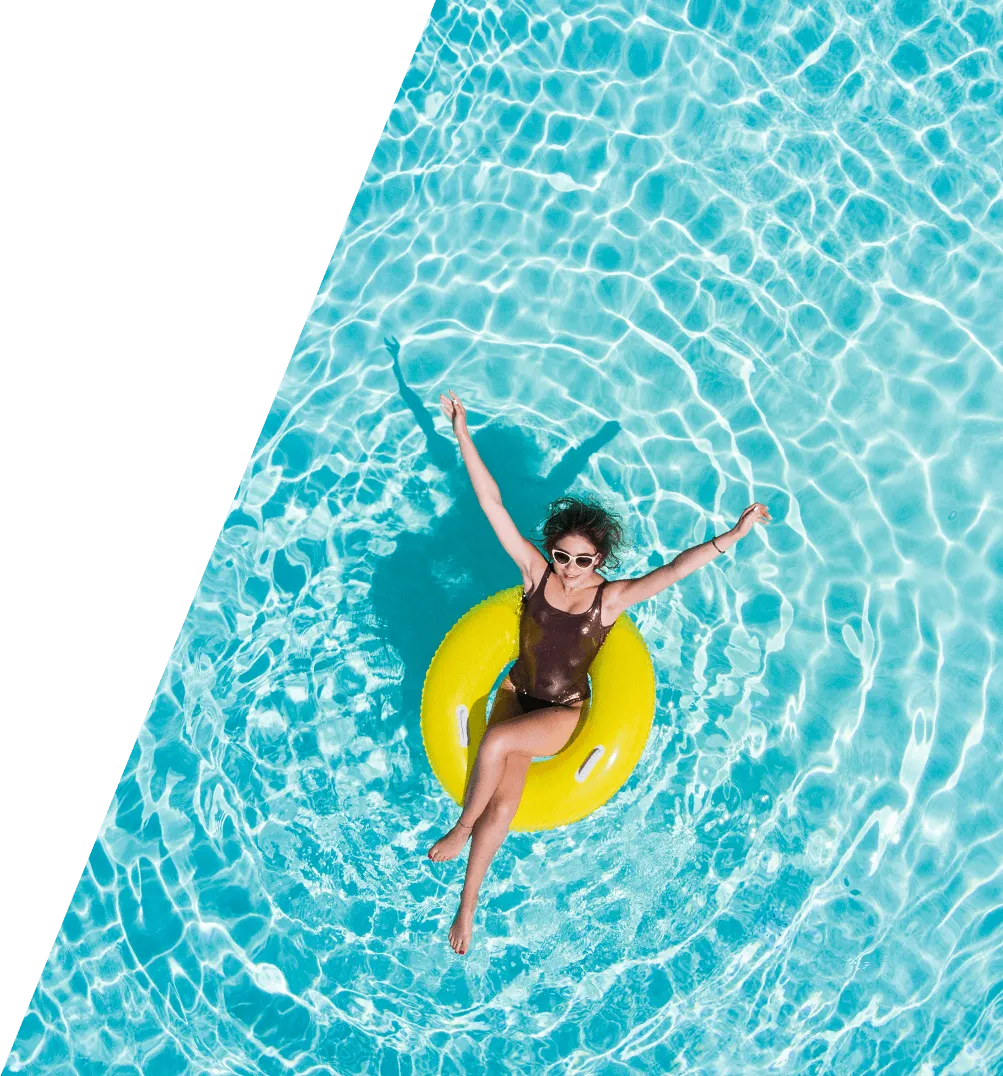 woman in pool on yellow float